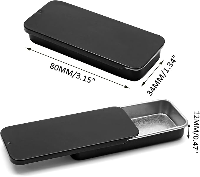 10 Pcs Black Metal Tin Container Slide Lid, 3.15" x 1.34" x 0.47" Metal Tin Container Slide Top for DIY Pills, Solid Perfumes, Lip Balms, Cards and Herbs