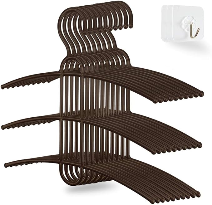 upra Shirt Hangers Space Saving Plastic 10-Pack, Durable Multi-Functional Non-Slip Clothes Hangers Closet Organizers, for Coats Jackets Pants Dress Scarf, Dorm Room/Apartment Essentials