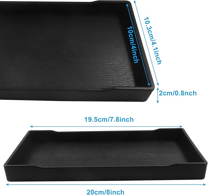 Small Bathroom Vanity Tray, (8 inch x 4 inch) Mini Soap Dispenser, Rectangular Serving Tray for Candle, Lotion Bottles,Scrubber(Black)