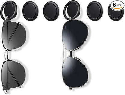 JJUNW 6 Pack Sunglasses Organizer Wall Mounted Sunglasses Holder Black Hanging Eyeglass Holder Multiple Glasses Rack