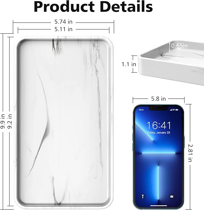 Gurygo 10" Vanity Tray for Bathroom - Hand Towel Tray Organizer for Paper Napkins - Bathroom Vanity Counter Organization - Ceramic Soap Dispenser Tray for Kitchen Counter (Marble White, Set/1)…