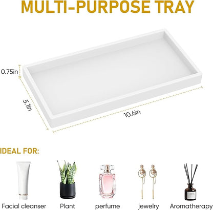 Bathroom Counter Tray,EG-SIPRO High-Grade Thickened Silicone Bathroom Vanity Tray,Shatterproof Rectangle Bathroom Tray Soap Dispenser Tray for Bathroom Countertop, Pure White, 10.6''×5.1'', (EGTRAY)