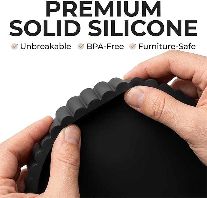 Round Silicone Bathroom Vanity Tray, Decorative Organizer for Soap, Perfume, Candle, Kitchen Countertop, Coffee Table Decor (Black, 9")