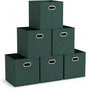 Household Essentials Foldable Fabric Storage Cubes 6-Pack – 11x11x11 Stackable Non-Woven Bins with Chipboard Sides & Grommet Handles – Closet, Shelf, Nursery, or Office Organizer – Dark Green