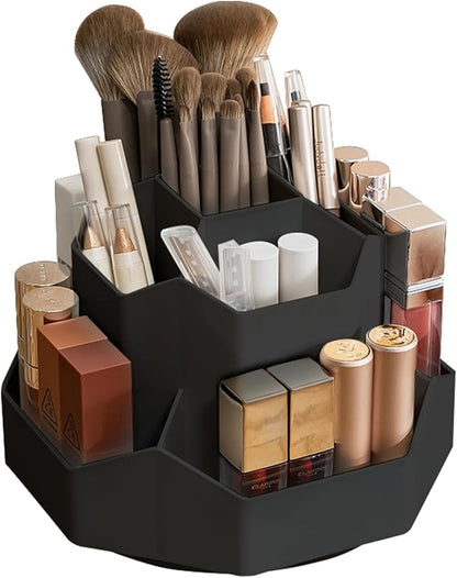 360° Rotating Black Makeup Brush Holder Organizer with 9 Slots, Makeup Organizers Countertop, Makeup organization and Skincare Storage for Vanity, Desktop, Bathroom (BLACK)