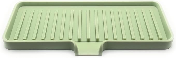 Silicone Soap Dish Tray and Sponge Holder with Drain Chute, Rectangular, Kitchen and Bathroom Sink Organizer (Pistachio, 9"x3.5")