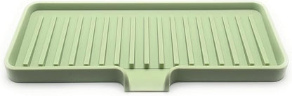 Silicone Soap Dish Tray and Sponge Holder with Drain Chute, Rectangular, Kitchen and Bathroom Sink Organizer (Pistachio, 9"x3.5")