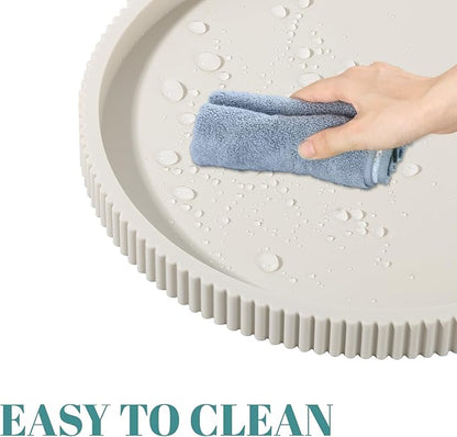 Silicone Bathroom Tray Round Kitchen Counter Organizer Decorative Vanity Accessories Coffee Table Decor for Perfume, Candle, Soap Dish, 9 Inch, Beige