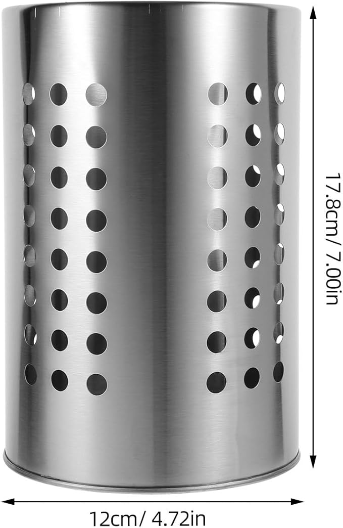ULTECHNOVO Kitchen Utensil Holder with Drain Holes Stainless Steel Cutlery Organizer for Chopsticks Spoons Forks - 7X4.7 Inch Flatware Drying Rack for Countertop Storage