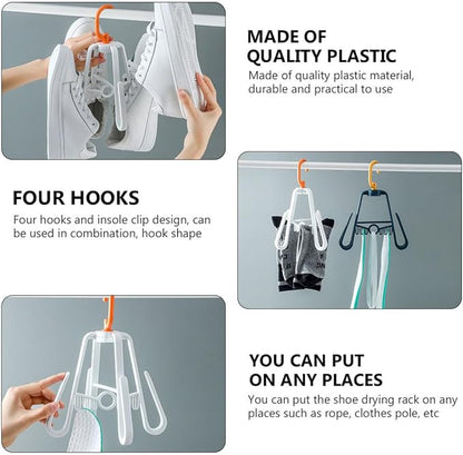 Toyvian 3pcs Hanging Shoe Drying Rack with 4 Hooks Plastic Insole Clip Rack and Household Shoes Organizer for Balcony and Indoor Use Nordic Style