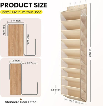 20-25 Pairs Over the Door Shoe Organizer, Clear Pockets Shoe Rack for Closet Door, 10-Tier Hanging Shoe Rack for Boots, Behind the Door Shoe Holder Fit All the Family's Sneakers, Boots, Heels, Beige
