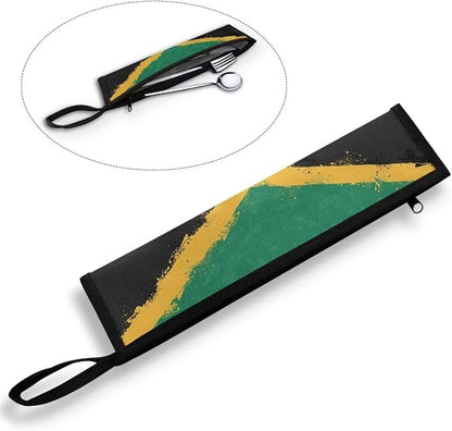 COEQINE Jamaica Flag Themes Travel Silverware Case Cutlery Pouch Chopsticks Pouch Lightweight Portable Travel Accessories Tableware Carry Bag For Party Camp