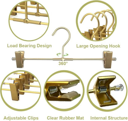 Shorts Hangers 20 Pack Jeans Hangers for Closet 11.8" Gold Aluminium Hangers with 2 Adjustable Clips Pants Hanger Shirt Slim Hangers for Men Women Metal Hangers