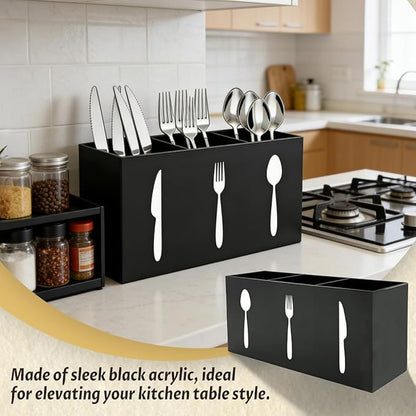 Acrylic Cutlery Storage Organizer Silverware Caddy Utensil Holder Utensil Holder for Party Cutlery Caddy 3 compartment kitchen utensil storage box for Cabinets Indoor and Outdoor Storage