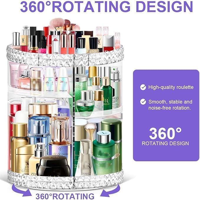 TiKenSo 360 Rotating Makeup Organizer, Cosmetics Organizer Makeup Spinning Organizer Clear 6 Adjustable Layers Large Capacity Acrylic Skincare Organizers for Bathroom or Bedroom Dresser