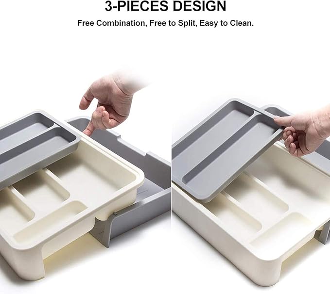 Yosoo Expandable Silverware Drawer Organizer – BPA-Free Plastic Cutlery Tray with 7 Compartments, Adjustable Utensil Holder for Kitchen Drawers, Flatware Storage for Spoons, Forks, Knives