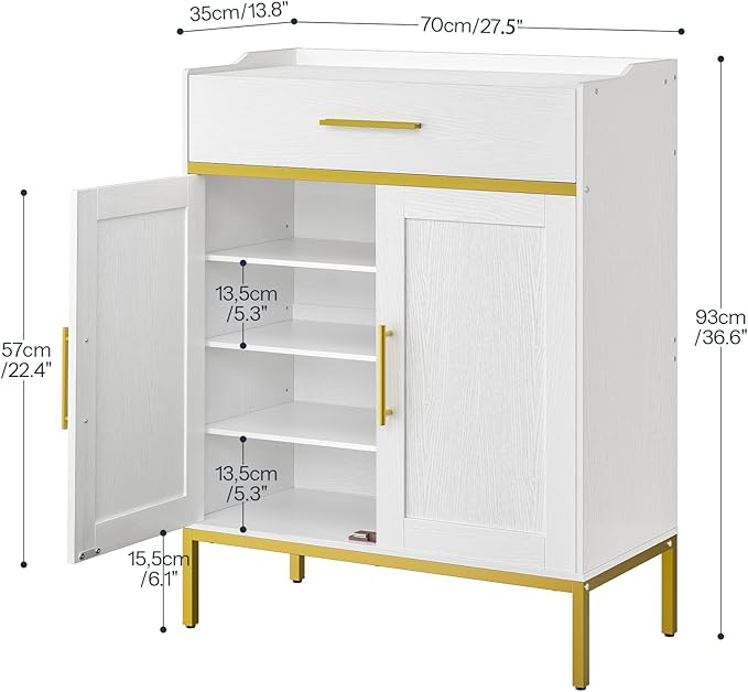 HOOBRO Shoe Storage Cabinet, 5-Tier Shoe Cabinet with Drawers, 36.6'' Tall Large Shoes Rack Organizer with Adjustable Shelves, Freestanding Wooden Shoes Cabinet Storage for Entryway, White DW14SC01