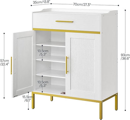 HOOBRO Shoe Storage Cabinet, 5-Tier Shoe Cabinet with Drawers, 36.6'' Tall Large Shoes Rack Organizer with Adjustable Shelves, Freestanding Wooden Shoes Cabinet Storage for Entryway, White DW14SC01