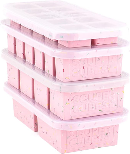Souper Cubes Silicone Freezer Molds Gift Set with 2 Tbsp, 1/2, 1, and 2 Cup Silicone Freezer Trays With Lids - Meal Prep and Kitchen Essentials Bundle - Cotton Candy