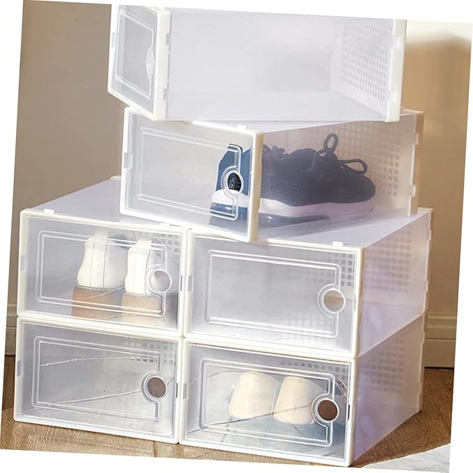 2PCS Transparent Stackable Shoe Storage Boxes Plastic Drawer Style Shoe Organizer for Dormitory and Neat Closet Storage
