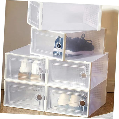 2PCS Transparent Stackable Shoe Storage Boxes Plastic Drawer Style Shoe Organizer for Dormitory and Neat Closet Storage