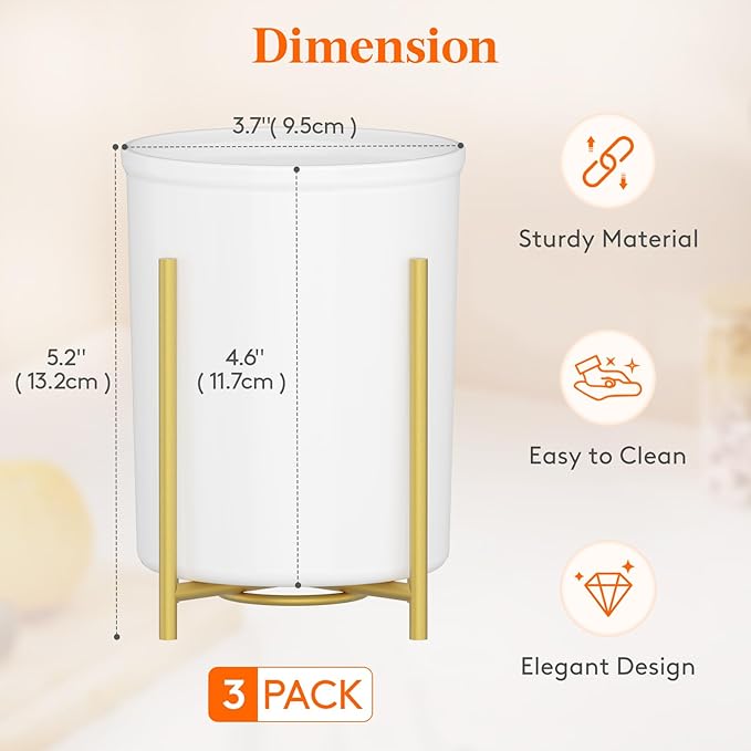 Lifewit Plastic Silverware Holder for Kitchen Countertop, Cutlery Flatware Caddy with Metal Bracket, Utensil Spoon Fork knives Organizer for Party Picnic, Gold, 3 Pack