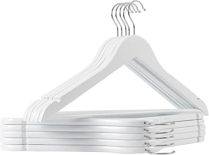 Wooden Colthes Hangers, Nature Color with Shoulder Notches Suitable for Slip Dresses,Shirts, Blouses,Coats,360° Rotating Silver Hook Solid Wood Hanger 20 Pack (White)