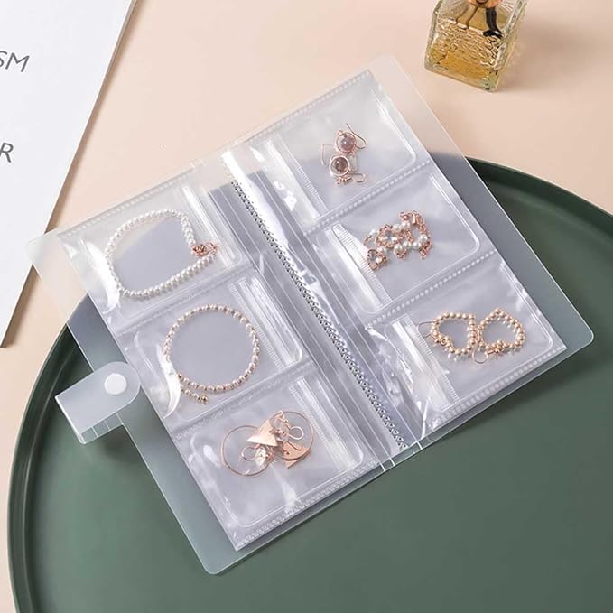 1 Pc Transparent Jewelry Storage Book 84 Pockets Jewelry Album Portable Travel Jewelry Organizer with 60 Pcs Small Clear Plastic Bags for Rings, Necklaces, Bracelets, Studs, Earrings, Brooches