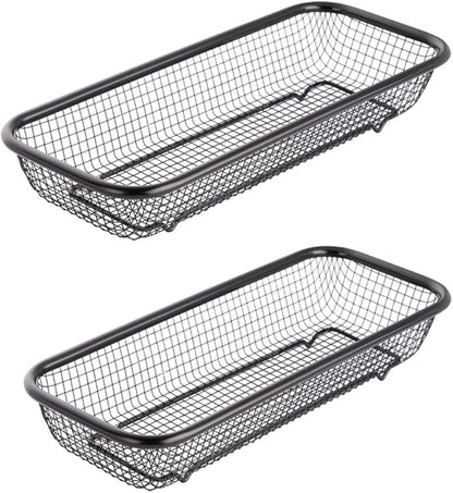 Kitchen Drawer Organizer, Stainless Steel Storage Container Metal Cabinet Storage Basket for Holding Silverware Kitchen Utensil, Pack of 2, Black
