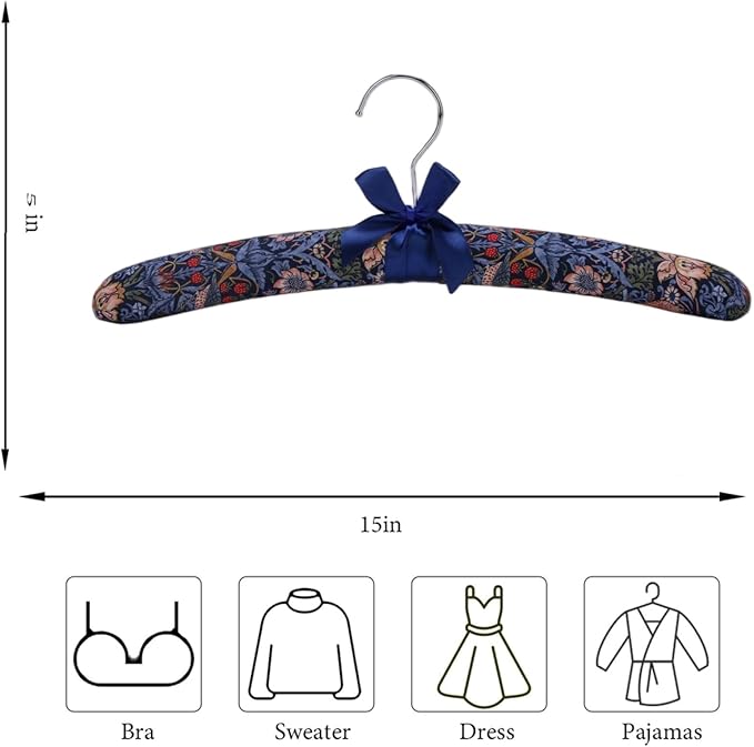 Anti-Slip Satin Padded Clothes Hangers with Rotatable Hooks No Shoulder Bump for Women Heavy Sweaters, Coats, Suits, 360° Swivel Hook, Set of 5 (Strawberry and Bird)