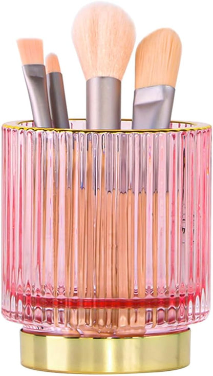 Vintage Makeup Brush Holder Organizer,Dresser Glass Brushes Holder,Vanity Cosmetic Brush Holder,Desktop Crystal Eyeliners Eyebrow Pencil Storage Cup Holder for Countertop (Small Pink)