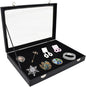 Large Pin Display Case Enamel Pin Collection Holder 14" X 9.5" Jewelry Display Case with Transparent Lid Jewelry Box Organizer for Pins, Ring, Earring Black Jewelry Tray Organizer