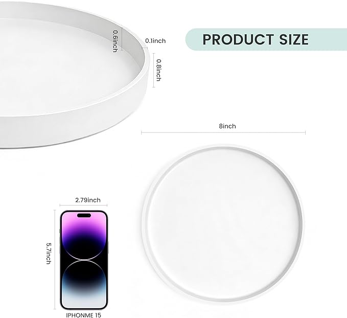 2 Pack 8" Bathroom and Vanity Tray, ABS Bathroom Counter Organizer, Coffee Table Decor for Perfume, Candles, Keys &More. Kitchen Countertop Organizer, Decorative Tray Soap Holder, White