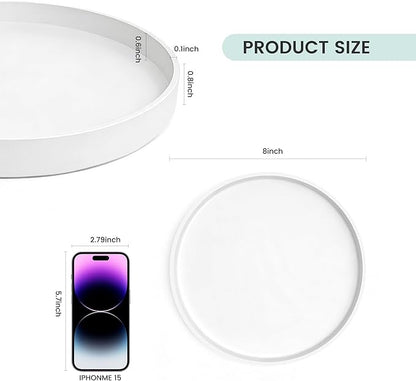 2 Pack 8" Bathroom and Vanity Tray, ABS Bathroom Counter Organizer, Coffee Table Decor for Perfume, Candles, Keys &More. Kitchen Countertop Organizer, Decorative Tray Soap Holder, White