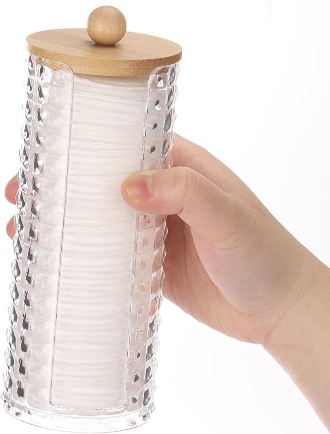 Tecbeauty Cotton Pads Holder Bathroom Storage Makeup Removers Pads Organizer, Clear Containers with Bamboo Lid