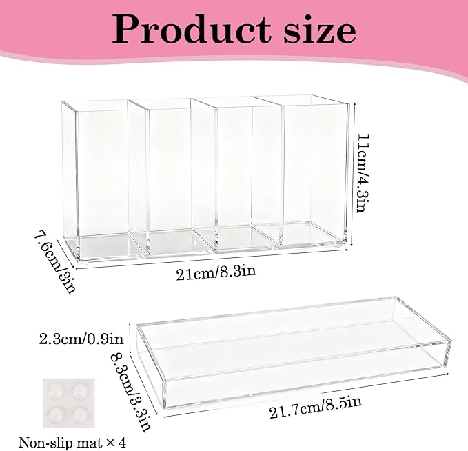 Klmnop Lash Extension Organizer with Lid, 4-Compartment Acrylic Storage Box for Lash Techs, Clear Eyelash Supplies Container Case with for Makeup Brushes and Beauty Tools(Clear)