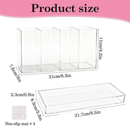 Klmnop Lash Extension Organizer with Lid, 4-Compartment Acrylic Storage Box for Lash Techs, Clear Eyelash Supplies Container Case with for Makeup Brushes and Beauty Tools(Clear)