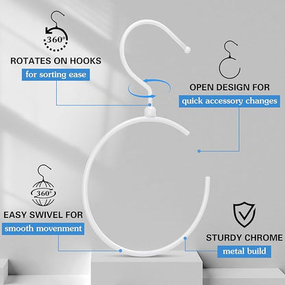 Yaocom 4 Pack Belt Hangers for Closet Rotatable Belt Ring Hook Tie Rack Holders Closet Hanger Organizer for Ties Scarves Baseball Cap Wardrobe Accessory Storage(White)