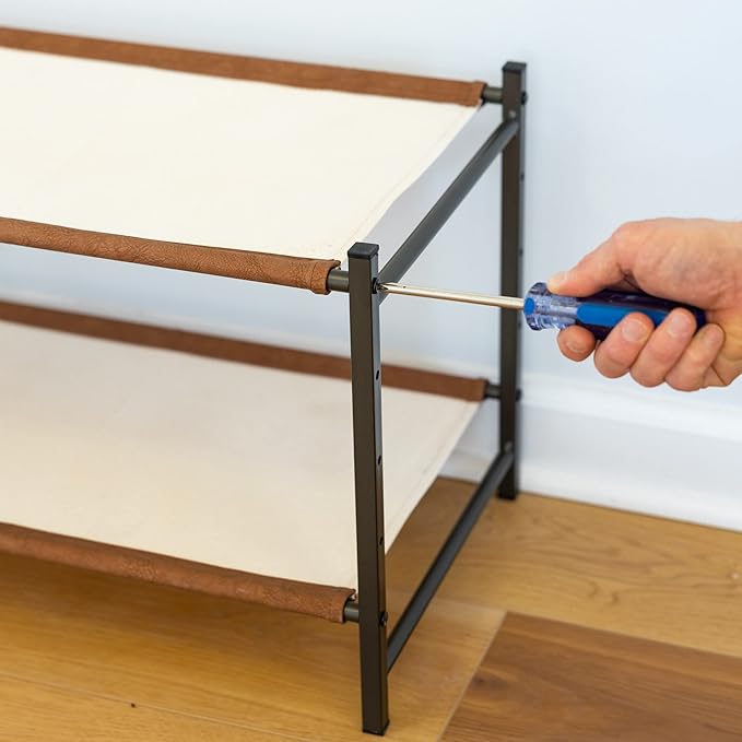 Teal Triangle Aspen Double Shoe Rack Storage Organizer | Sturdy Two-Tier Shoe Caddy for Floor Use | Heavy Duty Shoe Storage Rack for Entryway or Closet | Durable & Space-Saving Shoe Organizer