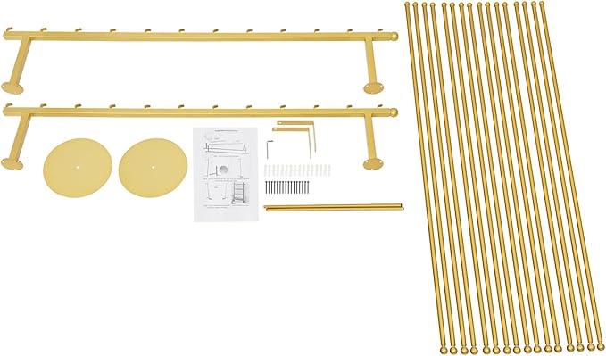 DYRABREST Wall Mounted Ribbon Organizer Rack, Metal Wrapping Paper Organizer Storage, Removable 12-Tier Hijab Organizer, 80lbs Load Capacity for Home, Craft Room, Flower Shop (Gold, 47.2 x 47.2 in)