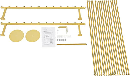 DYRABREST Wall Mounted Ribbon Organizer Rack, Metal Wrapping Paper Organizer Storage, Removable 12-Tier Hijab Organizer, 80lbs Load Capacity for Home, Craft Room, Flower Shop (Gold, 47.2 x 47.2 in)