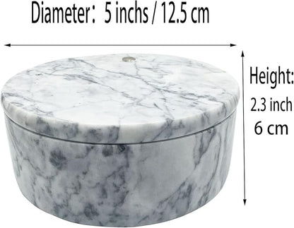 Marble Salt Box, Salt Cellar with Swivel Top and Dual Compartment, Elegant Marble Salt Box Storage Keeper for Condiments, Seasoning, Pepper.