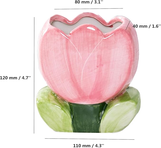 TANG SONG Ceramic Tulip Make up Brush Holder Flower Cosmetic Storage Box Pen and Pencil Holder Desktop Organizers (Pink)