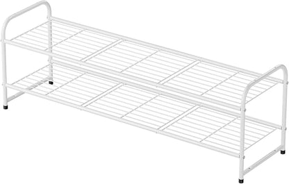 Shoe Rack for Closet, 2 Tier 44 Inch Extra Wide Shoe Storage Organizer for Shelves, Heavy Duty Metal, Easy Assembly, White