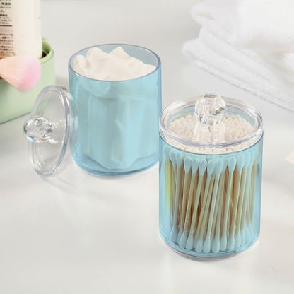 Light Blue Qtip Dispenser Apothecary Jars Bathroom Qtip Holder Storage Canister 10 Oz Plastic Jar for Cotton Ball Swab Round Pads Floss 2pcs