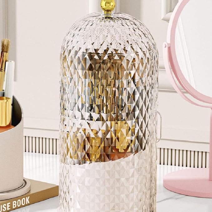 Concealed Toothbrush Holder,Toothbrush Holders with Sliding Lid, Rotating 3 Slots Bathroom Organizer Countertop,Waterproof Dustproof Beauty Brushes Storage,Cosmetics Display Case for Vanity Bathroom