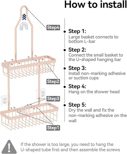 YASONIC Shower Caddy Hanging, Never Rust Shower Organizer Hanging, Aluminum Shower Racks for Inside Shower with Hooks for Razor, Bathroom Organizers and Storage with Soap Holder, Rose Gold
