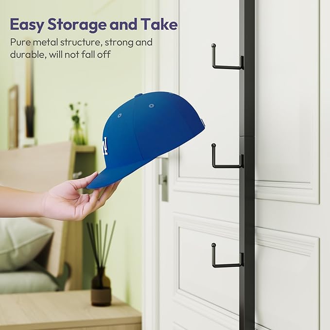 SWTYMIKI Over Door Hat Organizer - 2 Packs Metal Wall Mounted Hat Rack with 16 Hooks Design, Hanging Baseball Cap Organizer Storage Holds up to 32 Caps for Door, Bedroom, Closet