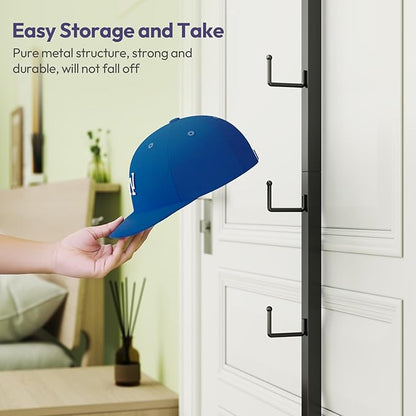 SWTYMIKI Over Door Hat Organizer - 2 Packs Metal Wall Mounted Hat Rack with 16 Hooks Design, Hanging Baseball Cap Organizer Storage Holds up to 32 Caps for Door, Bedroom, Closet