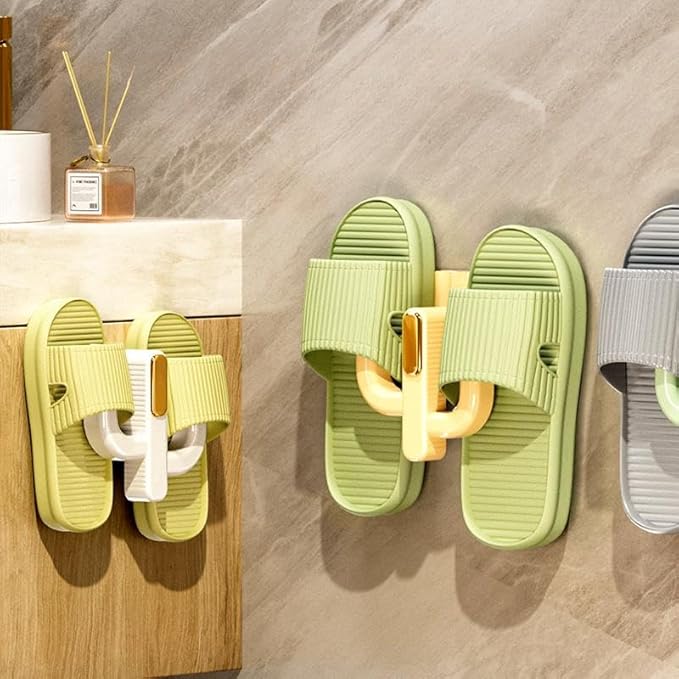 4 Pack Wall Mounted Shoe Rack - Multi-Use Hanging Organizer for Slippers, Hats, Towels & Keys, No-Drill Space-Saving Adhesive Storage for Home, Bathroom & RV, White & Yellow